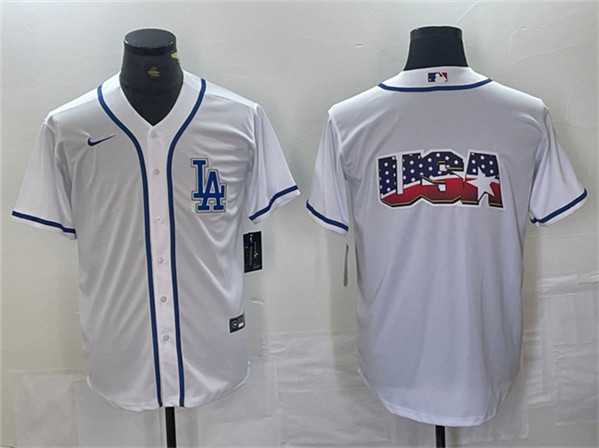 Mens Los Angeles Dodgers Team Big Logo White Cool Base Stitched Baseball Jersey